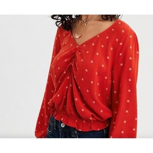 NWT - American Eagle Shirred Blouse- Red - Medium